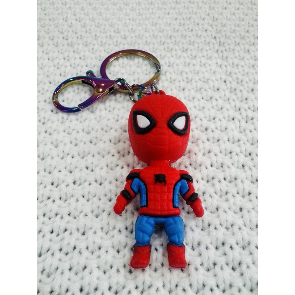 Spider-Man Flocked Figure Keychain Red Blue Rainbow Clasp Bag Charm